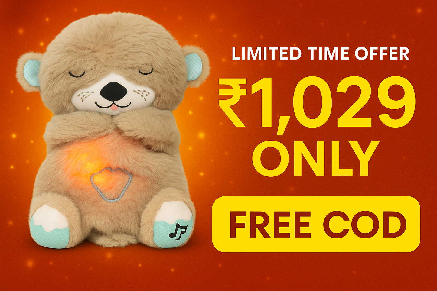 Breathing Teddy Bear with Soothing Music, Comfort Plush